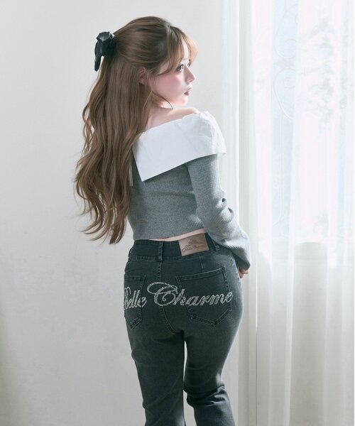 OLIVE des OLIVE（オリーブデオリーブ）の「【Belle Charme】Big Ribbon Offshoulder Knit（ニット/セーター・レディース・ブラック/チャコールグレー・FREE）」の12枚目の写真