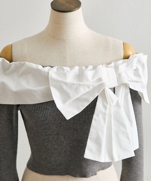 OLIVE des OLIVE(オリーブデオリーブ)の「【Belle Charme】Big Ribbon Offshoulder Knit(ニット/セーター・レディース・ブラック/チャコールグレー・FREE)」の18枚目の写真