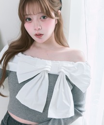 OLIVE des OLIVE | 【Belle Charme】Big Ribbon Offshoulder Knit(ニット/セーター)