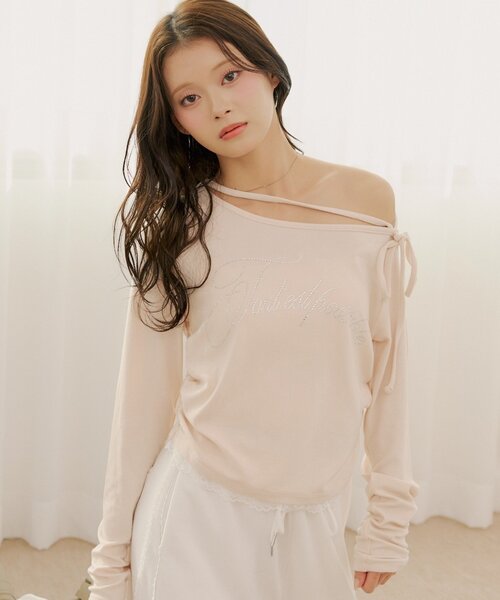 Chico（チコ）の「ラインストーンロゴワンショルT（Tシャツ/カットソー・レディース・ピンク/ブラック/アイボリー/グレー・FREE）」の17枚目の写真
