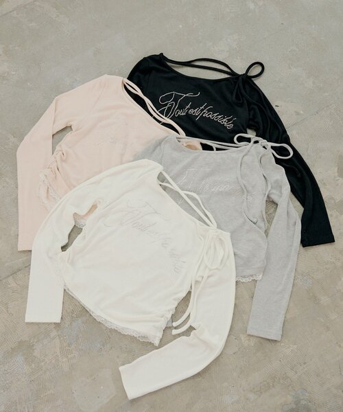 Chico（チコ）の「ラインストーンロゴワンショルT（Tシャツ/カットソー・レディース・ピンク/ブラック/アイボリー/グレー・FREE）」の13枚目の写真