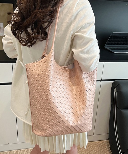 ONEP STAR(ワンピスター)の「ミニバック付き×メッシュ編みトートバッグ(トートバッグ・レディース・ブラック/ピンク/シルバー/オフホワイト・FREE)」の4枚目の写真