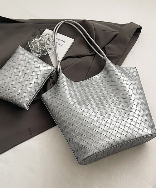ONEP STAR(ワンピスター)の「ミニバック付き×メッシュ編みトートバッグ(トートバッグ・レディース・ブラック/ピンク/シルバー/オフホワイト・FREE)」の10枚目の写真