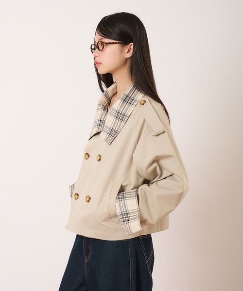 hazyl（ヘイジル）の「classic check short trench / クラシックチェックショートトレンチ（ブルゾン・レディース・ベージュ/ネイビー・フリー）」の10枚目の写真