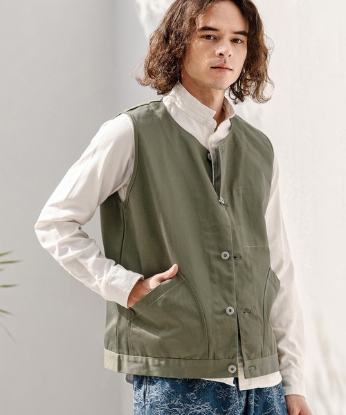 CAMBIO（カンビオ）の「mcg3777-ラウンドネックワークベスト(BP-BFS0095)（ベスト・メンズ・ブラック/カーキ/ネイビー・S/M/L）」の2枚目の写真