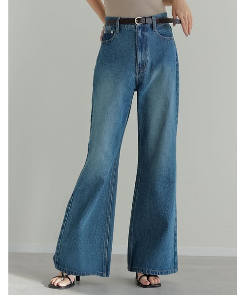 Re:EDIT（リエディ）の「[DENIM COLLECTION][低身長/高身長サイズ有]コットンブレンドセミフレアデニムパンツ（デニムパンツ・レディース・ブラック/ブルー・SHORT/MEDIUM/TALL/LARGE）」の2枚目の写真