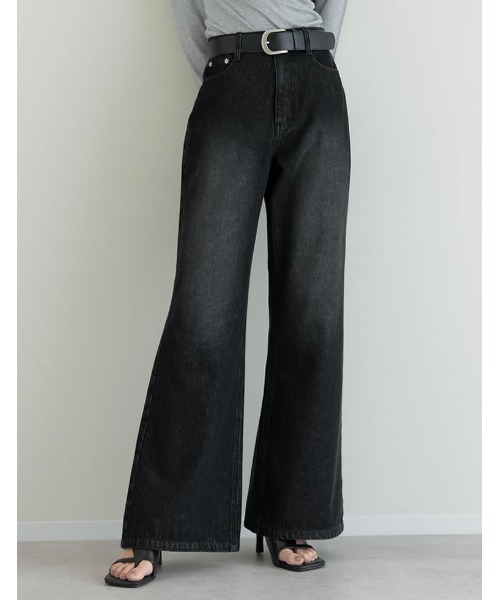 Re:EDIT（リエディ）の「[DENIM COLLECTION][低身長/高身長サイズ有]コットンブレンドセミフレアデニムパンツ（デニムパンツ・レディース・ブラック/ブルー・SHORT/MEDIUM/TALL/LARGE）」の3枚目の写真