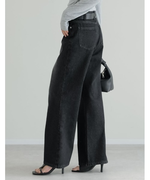 Re:EDIT（リエディ）の「[DENIM COLLECTION][低身長/高身長サイズ有]コットンブレンドセミフレアデニムパンツ（デニムパンツ・レディース・ブラック/ブルー・SHORT/MEDIUM/TALL/LARGE）」の5枚目の写真