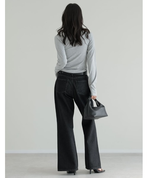 Re:EDIT（リエディ）の「[DENIM COLLECTION][低身長/高身長サイズ有]コットンブレンドセミフレアデニムパンツ（デニムパンツ・レディース・ブラック/ブルー・SHORT/MEDIUM/TALL/LARGE）」の6枚目の写真