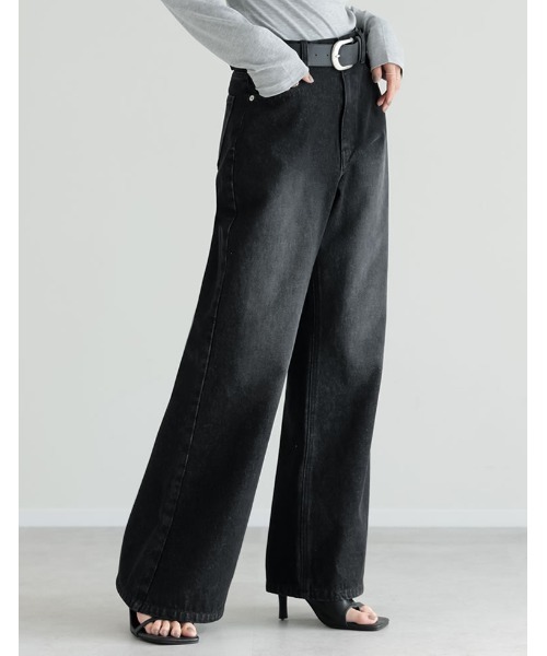 Re:EDIT（リエディ）の「[DENIM COLLECTION][低身長/高身長サイズ有]コットンブレンドセミフレアデニムパンツ（デニムパンツ・レディース・ブラック/ブルー・SHORT/MEDIUM/TALL/LARGE）」の7枚目の写真
