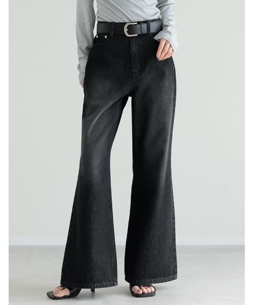 Re:EDIT（リエディ）の「[DENIM COLLECTION][低身長/高身長サイズ有]コットンブレンドセミフレアデニムパンツ（デニムパンツ・レディース・ブラック/ブルー・SHORT/MEDIUM/TALL/LARGE）」の8枚目の写真