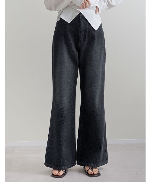 Re:EDIT（リエディ）の「[DENIM COLLECTION][低身長/高身長サイズ有]コットンブレンドセミフレアデニムパンツ（デニムパンツ・レディース・ブラック/ブルー・SHORT/MEDIUM/TALL/LARGE）」の9枚目の写真