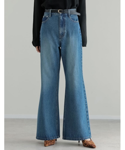 Re:EDIT（リエディ）の「[DENIM COLLECTION][低身長/高身長サイズ有]コットンブレンドセミフレアデニムパンツ（デニムパンツ・レディース・ブラック/ブルー・SHORT/MEDIUM/TALL/LARGE）」の12枚目の写真