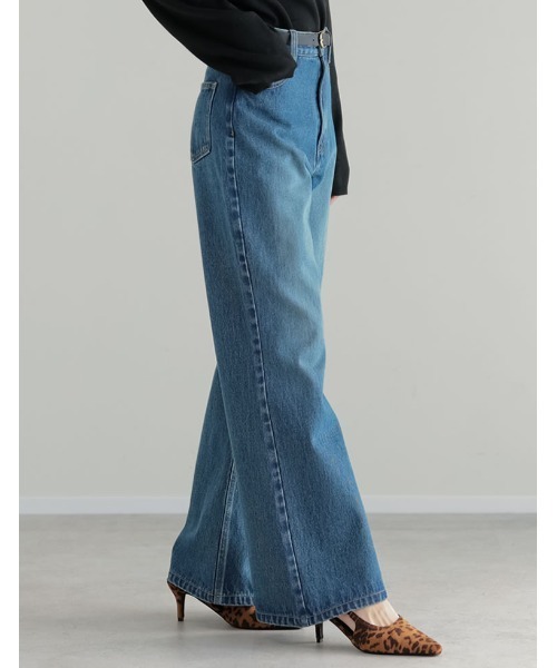 Re:EDIT（リエディ）の「[DENIM COLLECTION][低身長/高身長サイズ有]コットンブレンドセミフレアデニムパンツ（デニムパンツ・レディース・ブラック/ブルー・SHORT/MEDIUM/TALL/LARGE）」の14枚目の写真