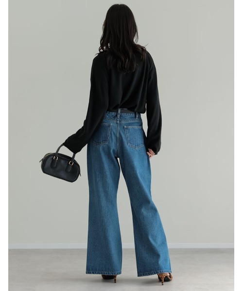 Re:EDIT（リエディ）の「[DENIM COLLECTION][低身長/高身長サイズ有]コットンブレンドセミフレアデニムパンツ（デニムパンツ・レディース・ブラック/ブルー・SHORT/MEDIUM/TALL/LARGE）」の15枚目の写真