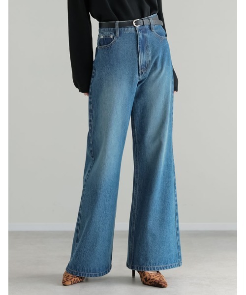 Re:EDIT（リエディ）の「[DENIM COLLECTION][低身長/高身長サイズ有]コットンブレンドセミフレアデニムパンツ（デニムパンツ・レディース・ブラック/ブルー・SHORT/MEDIUM/TALL/LARGE）」の16枚目の写真