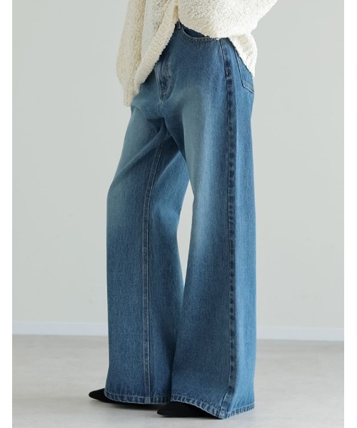 Re:EDIT（リエディ）の「[DENIM COLLECTION][低身長/高身長サイズ有]コットンブレンドセミフレアデニムパンツ（デニムパンツ・レディース・ブラック/ブルー・SHORT/MEDIUM/TALL/LARGE）」の18枚目の写真