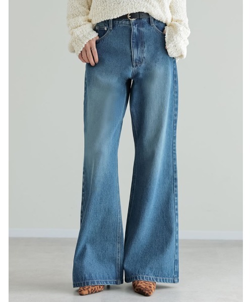 Re:EDIT（リエディ）の「[DENIM COLLECTION][低身長/高身長サイズ有]コットンブレンドセミフレアデニムパンツ（デニムパンツ・レディース・ブラック/ブルー・SHORT/MEDIUM/TALL/LARGE）」の19枚目の写真