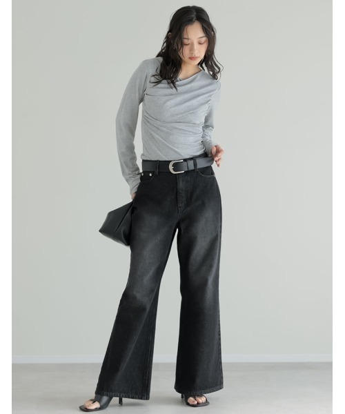Re:EDIT（リエディ）の「[DENIM COLLECTION][低身長/高身長サイズ有]コットンブレンドセミフレアデニムパンツ（デニムパンツ・レディース・ブラック/ブルー・SHORT/MEDIUM/TALL/LARGE）」の4枚目の写真