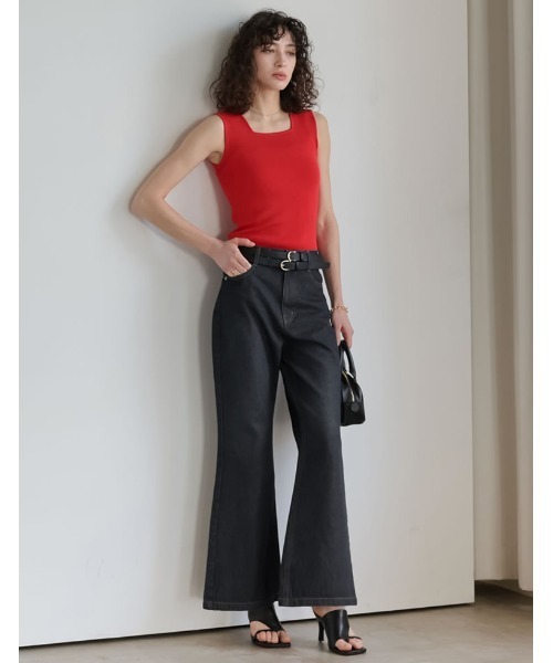Re:EDIT（リエディ）の「[DENIM COLLECTION][低身長/高身長サイズ有]コットンブレンドセミフレアデニムパンツ（デニムパンツ・レディース・ブラック/ブルー・SHORT/MEDIUM/TALL/LARGE）」の11枚目の写真