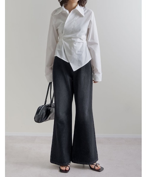 Re:EDIT（リエディ）の「[DENIM COLLECTION][低身長/高身長サイズ有]コットンブレンドセミフレアデニムパンツ（デニムパンツ・レディース・ブラック/ブルー・SHORT/MEDIUM/TALL/LARGE）」の10枚目の写真