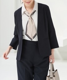 Honeys | 【ストレッチ・ウォッシャブル・イージーケア・接触冷感】8分袖カラーレスジャケット(ノーカラージャケット)