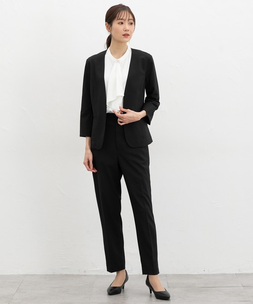 Honeys(ハニーズ)の「【ストレッチ・ウォッシャブル・イージーケア・接触冷感】8分袖カラーレスジャケット(ノーカラージャケット・レディース・杢グレー/ライトグレー系/ネイビー/ブラック/ベージュ・LL/3L/S/M/L)」の11枚目の写真