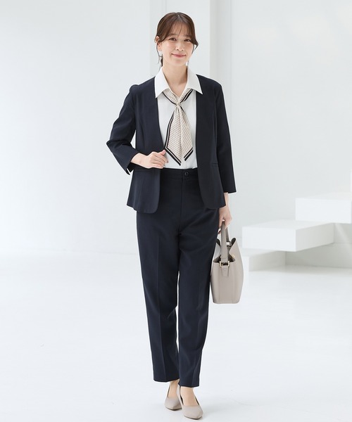 Honeys(ハニーズ)の「【ストレッチ・ウォッシャブル・イージーケア・接触冷感】8分袖カラーレスジャケット(ノーカラージャケット・レディース・杢グレー/ライトグレー系/ネイビー/ブラック/ベージュ・LL/3L/S/M/L)」の14枚目の写真