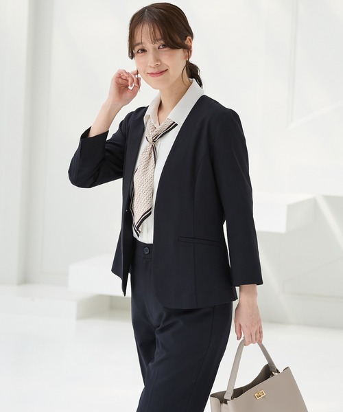 Honeys(ハニーズ)の「【ストレッチ・ウォッシャブル・イージーケア・接触冷感】8分袖カラーレスジャケット(ノーカラージャケット・レディース・杢グレー/ライトグレー系/ネイビー/ブラック/ベージュ・LL/3L/S/M/L)」の15枚目の写真