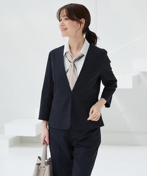 Honeys(ハニーズ)の「【ストレッチ・ウォッシャブル・イージーケア・接触冷感】8分袖カラーレスジャケット(ノーカラージャケット・レディース・杢グレー/ライトグレー系/ネイビー/ブラック/ベージュ・LL/3L/S/M/L)」の16枚目の写真