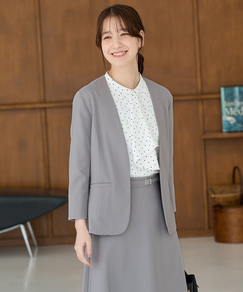 Honeys(ハニーズ)の「【ストレッチ・ウォッシャブル・イージーケア・接触冷感】8分袖カラーレスジャケット(ノーカラージャケット・レディース・杢グレー/ライトグレー系/ネイビー/ブラック/ベージュ・LL/3L/S/M/L)」の19枚目の写真