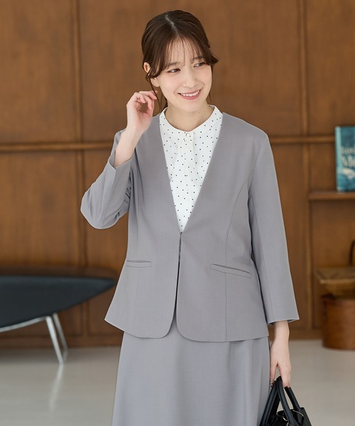 Honeys(ハニーズ)の「【ストレッチ・ウォッシャブル・イージーケア・接触冷感】8分袖カラーレスジャケット(ノーカラージャケット・レディース・杢グレー/ライトグレー系/ネイビー/ブラック/ベージュ・LL/3L/S/M/L)」の20枚目の写真