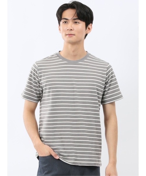 m.f.editorial(エムエフエディトリアル)の「【ストレッチ ロンT インナー】m.f.エディトリアル メンズ ボーダー クルーネック 半袖 Tシャツ(Tシャツ/カットソー・メンズ・ネイビー/グレー系その他2・MEDIUM/LARGE/X-LARGE)」の2枚目の写真