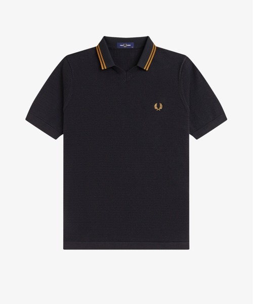 FRED PERRY(フレッドペリー)の「Pointelle Knitted Shirt/ポインテールニットポロシャツ(ポロシャツ・メンズ・ブラック/ベージュ・L/M/S)」の3枚目の写真