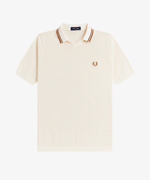 FRED PERRY(フレッドペリー)の「Pointelle Knitted Shirt/ポインテールニットポロシャツ(ポロシャツ・メンズ・ブラック/ベージュ・L/M/S)」の5枚目の写真