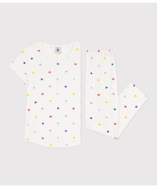 PETIT BATEAU(プチバトー)の「ハートプリント 半袖長ズボンパジャマ(ルームウェア/パジャマ・キッズ・ホワイト系その他・12YEAR/10YEAR/8YEAR/6YEAR)」の2枚目の写真