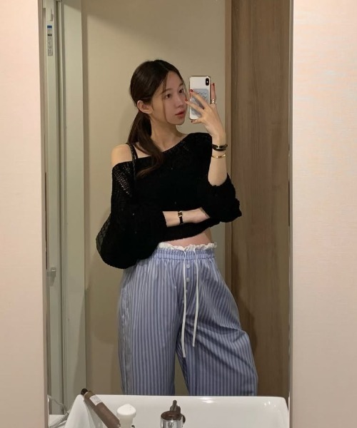 FAVORITO(ファヴォリート)の「ストライプワイドパンツ(その他パンツ・レディース・ピンク/ブルー・F)」の3枚目の写真