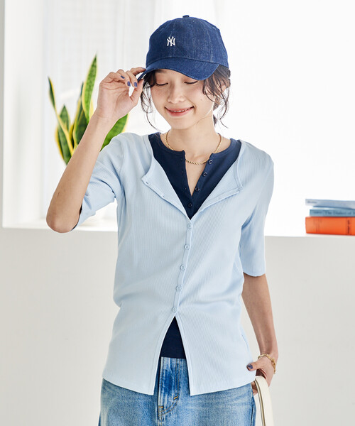 FREAK'S STORE（フリークスストア）の「コットンモダール 半袖カーディガン（Tシャツ/カットソー・レディース・ホワイト/ブラウン/ブラック/サックスブルー/その他/ライトグレー・ﾌﾘ-）」の17枚目の写真