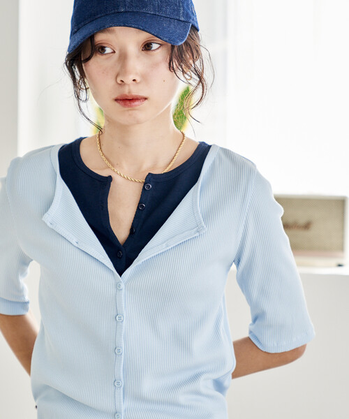 FREAK'S STORE（フリークスストア）の「コットンモダール 半袖カーディガン（Tシャツ/カットソー・レディース・ホワイト/ブラウン/ブラック/サックスブルー/その他/ライトグレー・ﾌﾘ-）」の21枚目の写真