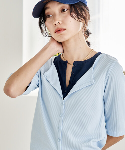 FREAK'S STORE（フリークスストア）の「コットンモダール 半袖カーディガン（Tシャツ/カットソー・レディース・ホワイト/ブラウン/ブラック/サックスブルー/その他/ライトグレー・ﾌﾘ-）」の22枚目の写真