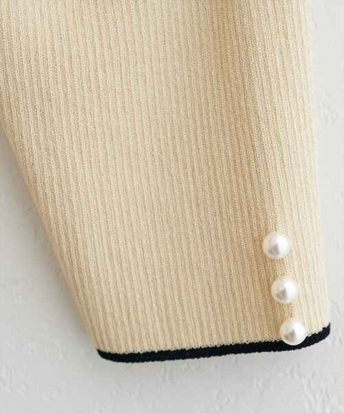 natural couture（ナチュラルクチュール）の「配色衿付き6分袖リブニット（カーディガン/ボレロ・レディース・ブラック/アイボリー/ネイビー/モカ・FREE）」の9枚目の写真