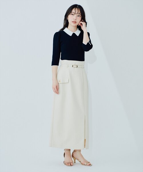 natural couture（ナチュラルクチュール）の「配色衿付き6分袖リブニット（カーディガン/ボレロ・レディース・ブラック/アイボリー/ネイビー/モカ・FREE）」の14枚目の写真