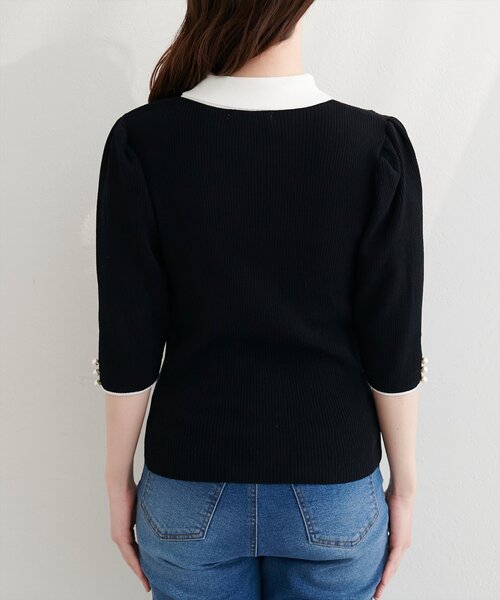 natural couture（ナチュラルクチュール）の「配色衿付き6分袖リブニット（カーディガン/ボレロ・レディース・ブラック/アイボリー/ネイビー/モカ・FREE）」の18枚目の写真