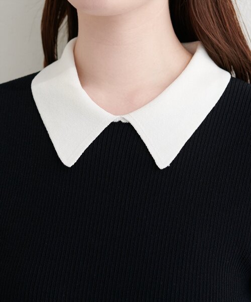 natural couture（ナチュラルクチュール）の「配色衿付き6分袖リブニット（カーディガン/ボレロ・レディース・ブラック/アイボリー/ネイビー/モカ・FREE）」の19枚目の写真