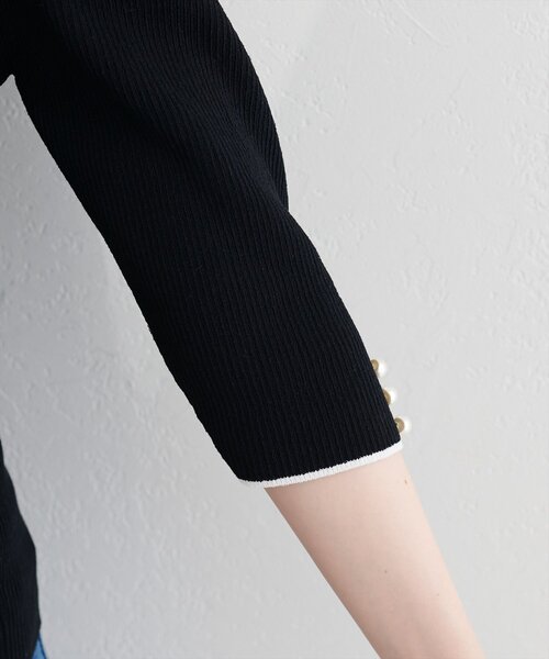 natural couture（ナチュラルクチュール）の「配色衿付き6分袖リブニット（カーディガン/ボレロ・レディース・ブラック/アイボリー/ネイビー/モカ・FREE）」の20枚目の写真