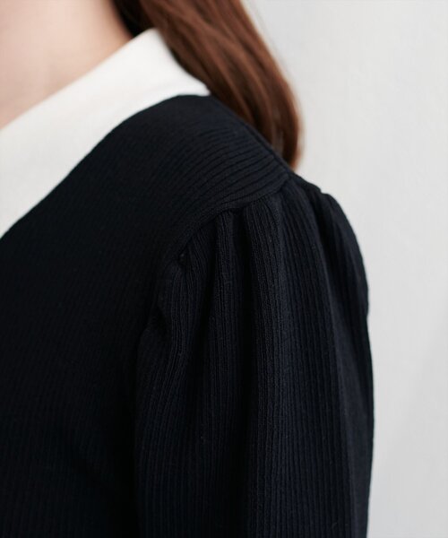 natural couture（ナチュラルクチュール）の「配色衿付き6分袖リブニット（カーディガン/ボレロ・レディース・ブラック/アイボリー/ネイビー/モカ・FREE）」の22枚目の写真