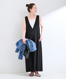 Simplicite（サンプリシテ）の「ウォッシャブル / セルロースカルゼVネックジャンパースカート（ジャンパースカート）」