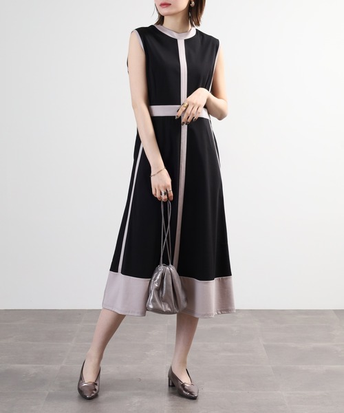Anna Nicola(アンナニコラ)の「Anna Nicola ノースリーブ配色カットソーワンピース(ワンピース・レディース・ブラック/キャメル・38)」の4枚目の写真