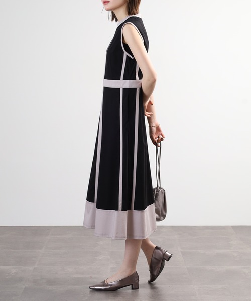 Anna Nicola(アンナニコラ)の「Anna Nicola ノースリーブ配色カットソーワンピース(ワンピース・レディース・ブラック/キャメル・38)」の6枚目の写真