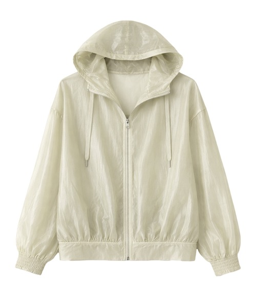 DAY CLOSET（デイ クローゼット）の「【フード付き】艶めく光沢シアー。長袖 パフスリーブ シャーリング フロントジップ パーカー レディース（パーカー・レディース・ホワイト/ブラック/ライトベージュ/グレー・FREE）」の13枚目の写真